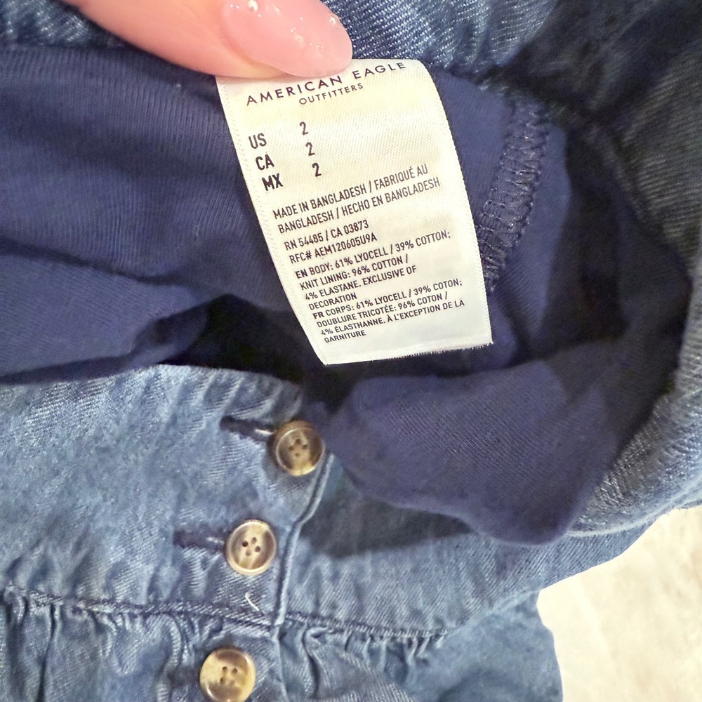 AE Denim Bubble Skort Blue Mini Skirt Shorts Size 2 Side Button - Picture 4 of 4